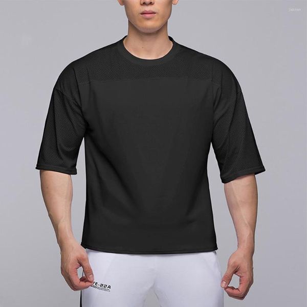 Camisetas para hombre, camiseta de manga corta de verano para hombre, ropa de calle de retazos de malla, camiseta con cuello redondo 2023, Camisetas transpirables sexys, ropa deportiva de entrenamiento