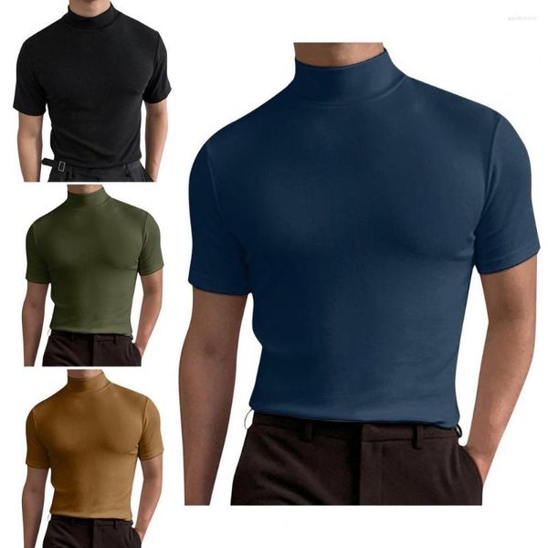 Camisetas para hombres Camiseta de verano para hombres Cuello medio alto Mangas cortas Jersey Slim Fit Elástico Longitud media Casual Suave Transpirable Top masculino