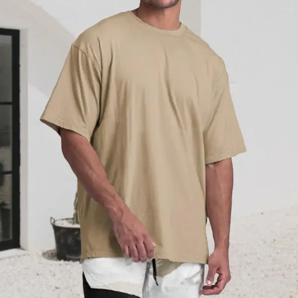 T-shirts pour hommes T-shirt d'été des hommes en vrac manches courtes purs couleurs purs houleur houlante à l'ourlet à mi-longueur
