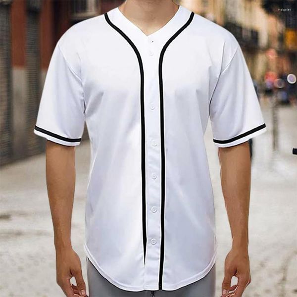 Hommes T-shirts Hommes D'été T-shirt Lâche Manches Courtes Baseball Uniforme Couleur Correspondant Boutons Simple Poitrine Mi Longueur