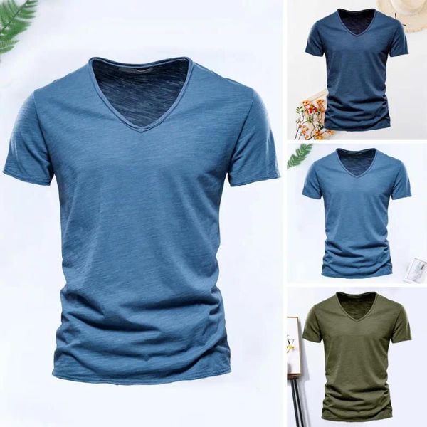 T-shirts hommes hommes été t-shirt col rond manches courtes pull mince couleur unie garder le refroidissement décontracté amical pour la peau haut vêtements