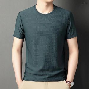 T-shirts hommes hommes été t-shirt col rond manches courtes couleur unie doux respirant lâche glace soie maille plus taille mi-longueur décontracté quotidien