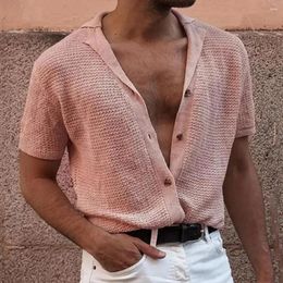 T-shirts pour hommes T-shirts d'été pour hommes T-shirts tricotés solides pour streetwear à simple boutonnage 2024 boutons de revers décontractés cardigan datant