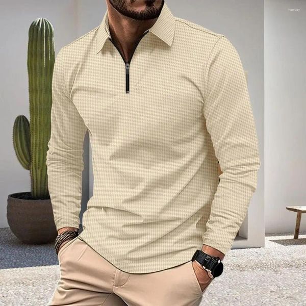 Camisetas para hombres Hombres Top de verano Cremallera Cuello vuelto Mangas largas Jersey Slim Fit Color sólido Camisa casual transpirable suave