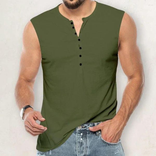 Camisetas para hombres Men Verano Venano V-Neck Camino Tops Botones Cabastero suelto Camiseta de color sólido Camiseta callejera