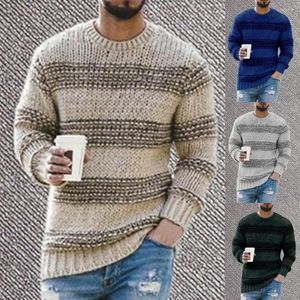 Magliette da uomo Maglione da uomo Leggero a righe con stampa O Collo Pullover Manica lunga Abbigliamento maschile lavorato a maglia delicato sulla pelle