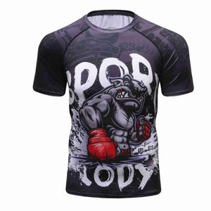 Heren T-shirts Heren T-shirt Merk Gym Fitness Joggen Sport Compressie Sneldrogende pasvorm Strak Rashguard Top Running Training Tshirt Korte mouw J230531