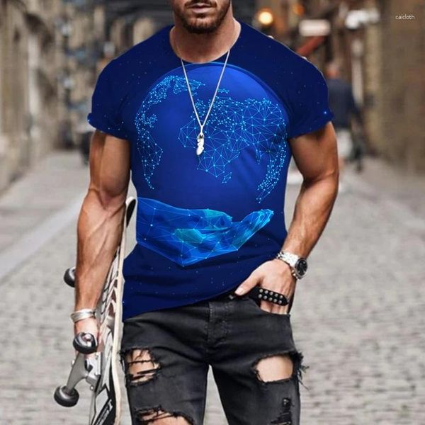 T-shirts pour hommes Hommes T-shirt Chemise de mode Chemise à manches courtes Tops Globe Modèle 3D Imprimé Été Casual Street Surdimensionné O Cou Vêtements