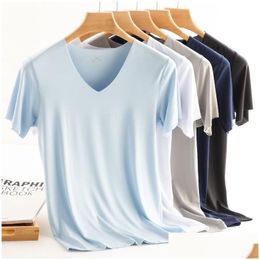 T-shirts hommes hommes t-shirt fitness élastique glace hommes col en v à manches courtes pour hommes t-shirts en microfibre m-5xl vêtements livraison directe appa dhefa