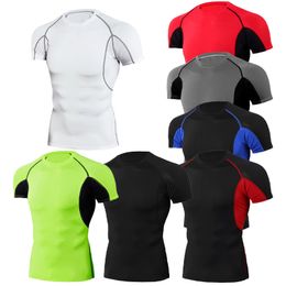 T-shirts pour hommes T-shirt pour hommes Gym Compression Sporting Dry Fit Rashguard Fitness Sportswear Football Serré Manches courtes Bodybuilding Running Shirt 230607