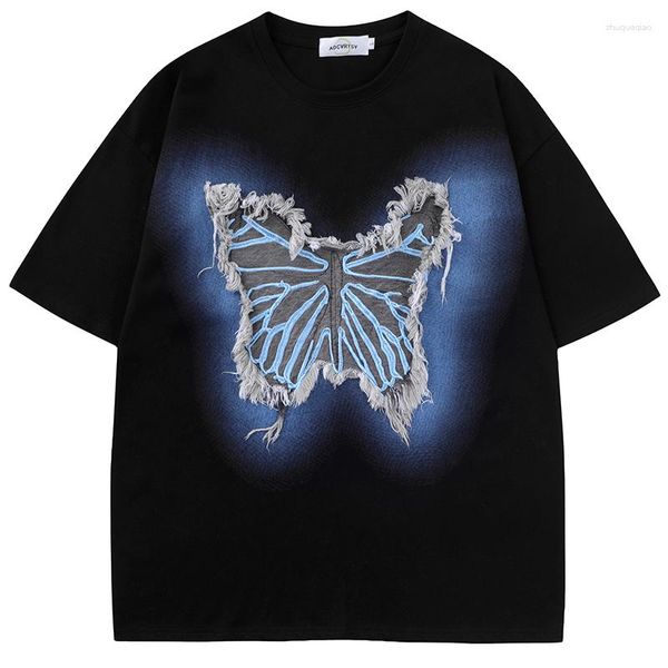 Camisetas para hombre, camiseta para hombre, ropa informal estilo HipHop, camiseta con parche de mariposa Burr 2023, camiseta informal de algodón Harajuku, camisetas de manga corta de verano