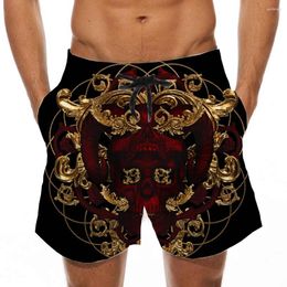 Camisetas para hombre, camiseta de lujo, Horrible, barroco, dorado, calavera sanguinaria, ropa de gran tamaño Harajuku Unisex, camiseta, pantalones cortos