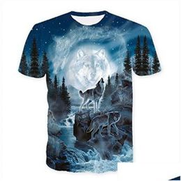 T-shirts pour hommes Hommes T-shirt New Wolf Imprimer Chemises 3D Nouveauté Animal Tops Tees Mâle À Manches Courtes Été O-cou T-shirts Drop Livraison Ap Dhyhc