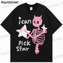 T-shirts hommes T-shirt surdimensionné HipHop Strtwear drôle diable corne crâne squelette graphique t-shirt hommes japonais t-shirt été hauts coton T240325