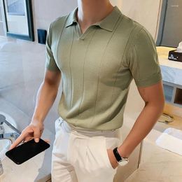 Camisetas para hombres Camiseta para hombres Camiseta con solapa acanalada Elegante con cuello en V Top de negocios Slim Fit Color sólido con mangas cortas suaves para el verano