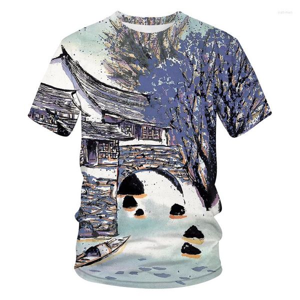 Hommes t-shirts hommes T-Shirt été 2022 3D chinois brosse peinture impression Cool drôle hauts chemise O cou à manches courtes mode mâle XXS-7XL