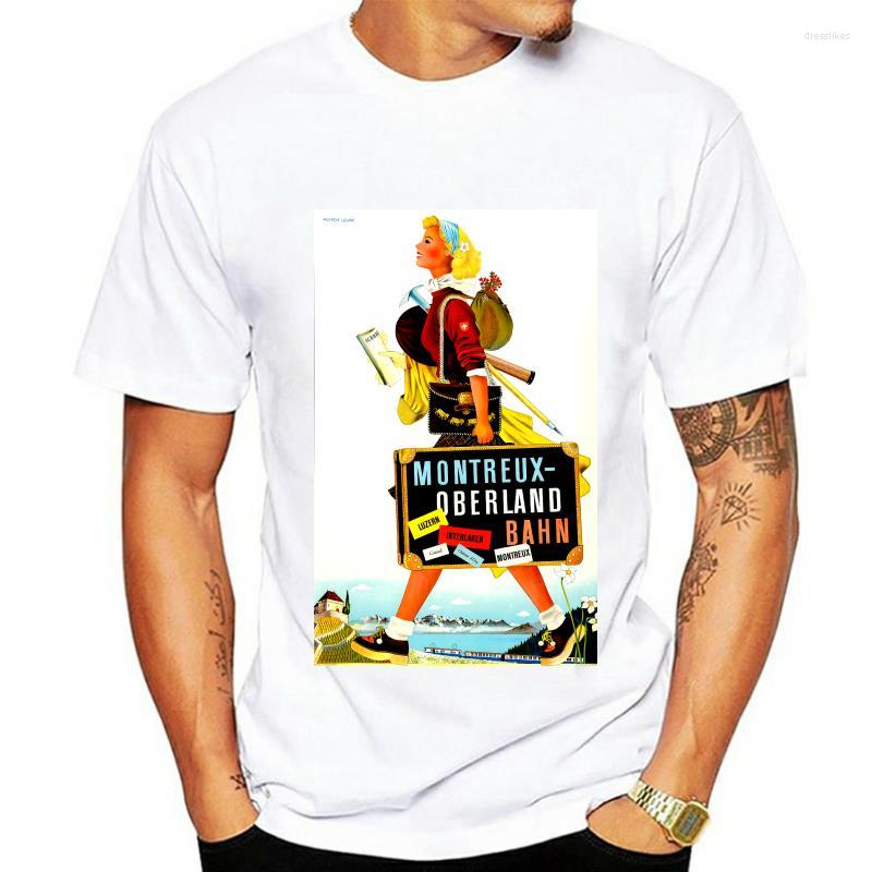 Męskie koszulki T-shirt za vintage plakat podróży Szwajcaria Montreux Tshirt Koszula