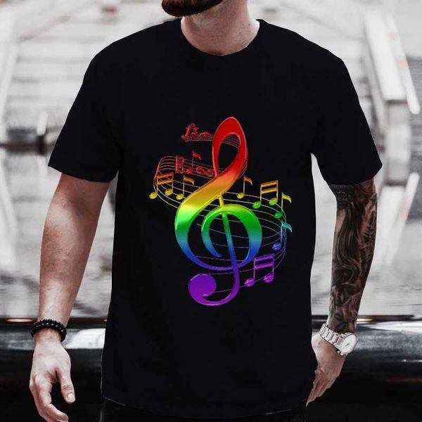 T-shirts masculins T-shirts Summer Men Vêtements surdimensionnés Y2K T-shirt Harajuku Strtwear Golden Treble Clef avec des notes de musique fluides Design Tops T240506