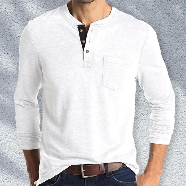Camisetas para hombres Camiseta para hombres Botones de cuello O Camiseta Camiseta de manga larga Color sólido Fit elástico Tops Tops Streetwear