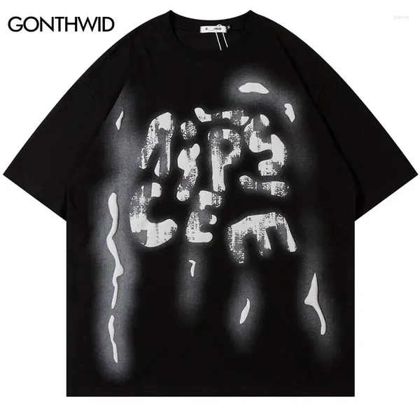 Camisetas para hombres Camiseta para hombres Grunge Hip Hop Carta Impresión gráfica Camiseta de gran tamaño 2024 Harajuku Punk Gótico Suelto Retro Tops Streetwear