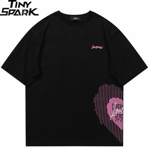 Camisetas para hombres Hombres camiseta streetwear suerte corazón gráfico camiseta algodón suave verano harajuku camiseta unisex hip hop top tees negro blanco 230403