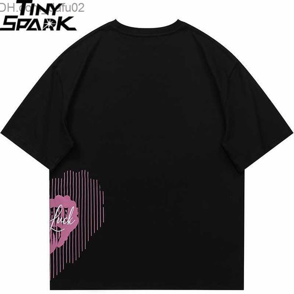 Camisetas para hombres Men Camiseta Streetwear Heart Heart Camiseta Gráfica Algodón Soft Summer 2023 Harajuku T Shirt Unisex Hip Hop Top Tops Black White Z230719