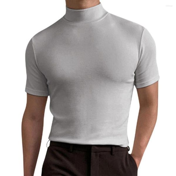 T-shirts pour hommes T-shirt à col roulé pour hommes Pullover Tops Homme T-shirt à manches courtes Slim Fit Shirt Casual Stretch Skinny Streetwear Vêtements