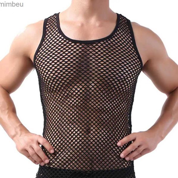 T-shirts hommes hommes gilet maillot de corps vêtements nylon maille chemise voir à travers des manches longues t-shirts sexy chemise transparente sous-vêtements l240110