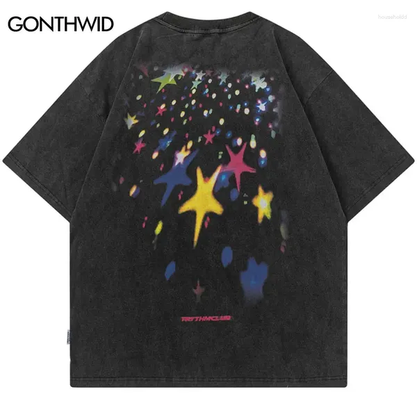 Camisetas para hombres Hombres Vintage Y2K Hip Hop Colorido Estrella Meteor Impresión gráfica Camiseta lavada Punk Gótico Camiseta de gran tamaño Harajuku Moda Top