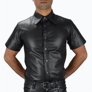 Heren T-shirts Mannen Wetlook Kunstleer Shirts PU T Sexy Fitness Tops Gay Latex T-shirt Tees Stage Tee Party Clubwear1311z