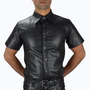 T-shirts pour hommes Hommes Wetlook Faux Chemises en cuir PU T Sexy Fitness Tops Gay Latex T-shirt Tees Stage Tee Party Clubwear12875