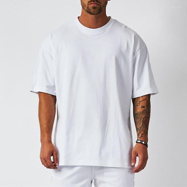 Hommes t-shirts hommes blanc T-shirt coton surdimensionné Vintage couleur unie grande taille femmes mode chemise col rond vêtements pour hommes