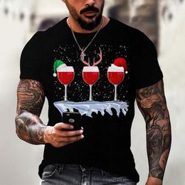 T-shirts pour hommes Hommes Verre à vin Chapeaux de Noël Blanc Chemise noire Cadeaux de Noël Dessin animé Tops Tshirt Harajuku Fashion Year T-shirt