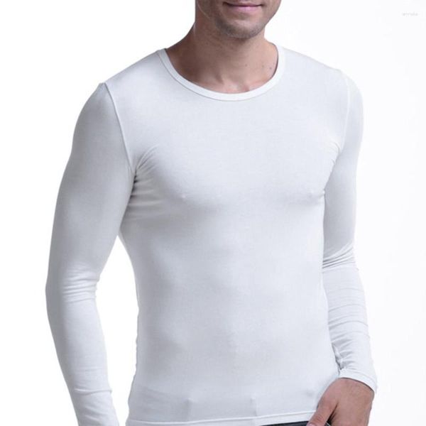 Camisetas para hombre, ropa interior redonda de manga larga de invierno para hombre, camisa fina de Modal