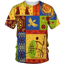 T-shirts voor heren mannen/vrouwen kleurrijke Afrikaanse print t-shirt etnische retro folk-custom kleding zomer casual paren korte mouwen grafische tee top