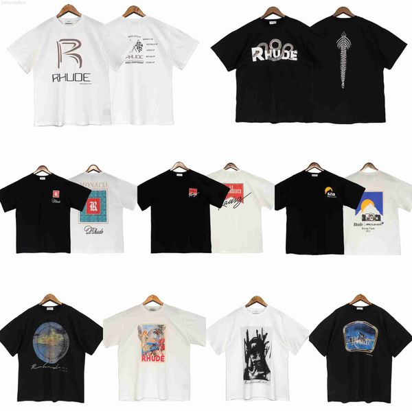 T-shirts pour hommes Hommes Femmes Surdimensionné RHUDE T-shirt Hommes Femmes Meilleure qualité T-shirts lettre Car Print Rhude Mode Tops Tee Haute Qualité