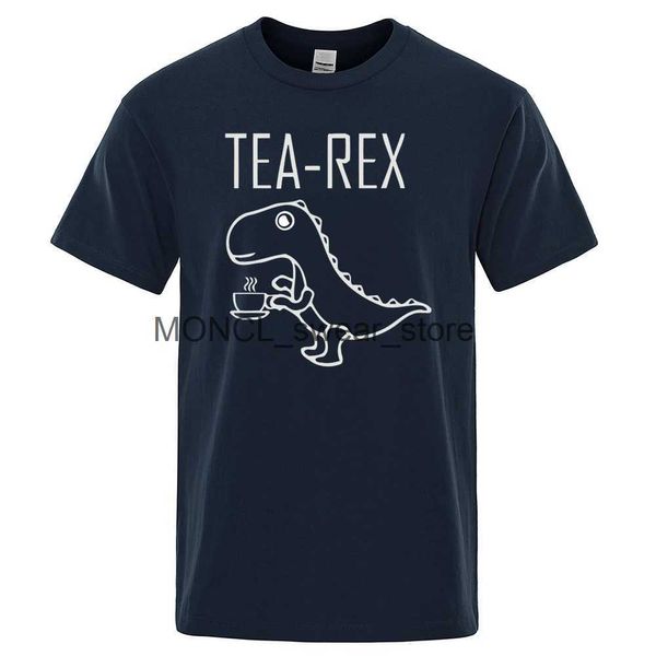 T-shirts masculins hommes femmes thé rex drôle dinosaure boivent café t-shirts mode tshirt décontracté de haute qualité t-shirt h240408