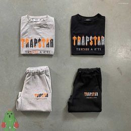 Camisetas Masculinas Homens Mulheres Trapstar T-shirts Roupa de Verão Laranja Cinza Toalha Bordado Manga Curta Casal Top Conjunto de Camisetas Tidal flow design 125ess