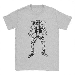 T-shirts pour hommes Hommes Femmes Vintage Cowboy Lucky Luke Dessin animé belge Vêtements en coton Drôle à manches courtes T-shirts à col rond Idée cadeau T-shirt