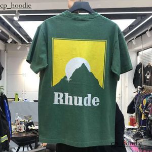 Heren T-shirts Heren Dames Vintage Zware stof RHUDE BOX PERSPECTIEF Tee Iets losse tops Veelkleurig logo Mooi gewassen 3659