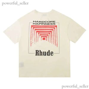 Heren t-shirts Men Women Vintage zware stof Rhude Box Perspectief T-shirt enigszins losse tops Multicolor logo Nice gewassen Rhude T-shirt 8501