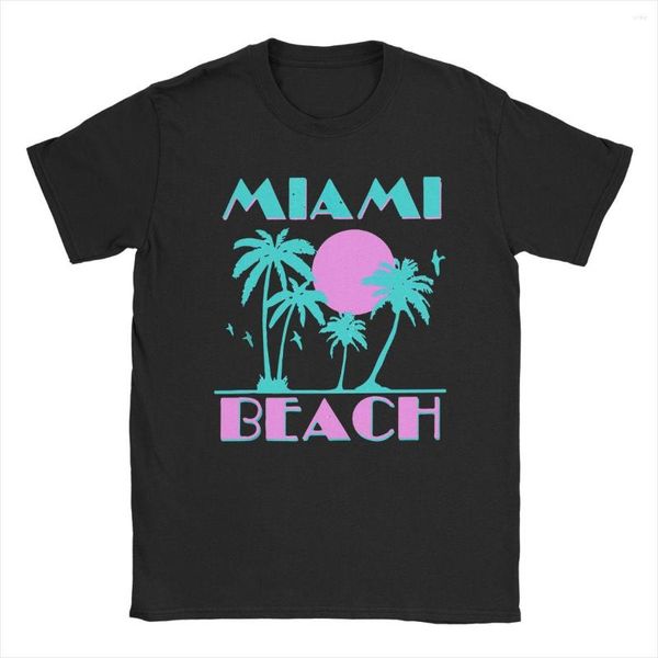 Camisetas para hombre y mujer, camiseta Retro Sunset Miami Beach, camisetas de algodón Vaporwave, camiseta clásica de manga corta con cuello redondo