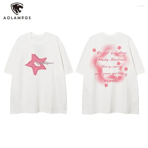 T-shirts pour hommes Hommes Y2K Chemise Star Splicing Harajuku Streetwear T-shirts Mode Casual Loose Couple Tees Surdimensionné Hip Hop Tops Noir Blanc