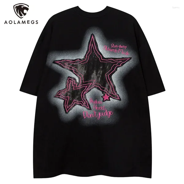 Camisetas para hombres hombres y2k parche estrella de manga corta camiseta coreana vintage streetwear hiphop camas de verano de gran tamaño