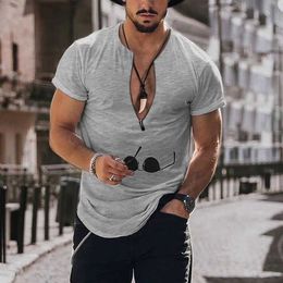 T-shirts pour hommes Hommes Zipper Col en V À Manches Courtes T-shirts Tops D'été Le Plus Récent T-shirt Mâle Vêtements Streetwear Casual Lâche Solide Respirant T-shirt L230715