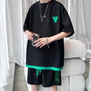 Camisetas para hombres para hombre 2023 nueva moda de verano guapo pantalones cortos de manga corta camiseta hombres conjuntos de playa streetwear chándal ropa deportiva drop d otcm1