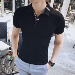 T-shirts pour hommes Hommes 2023 T-shirts décontractés d'été à manches courtes Style coréen Mode Concise Col rabattu Pull Slim Spliced Harajuku