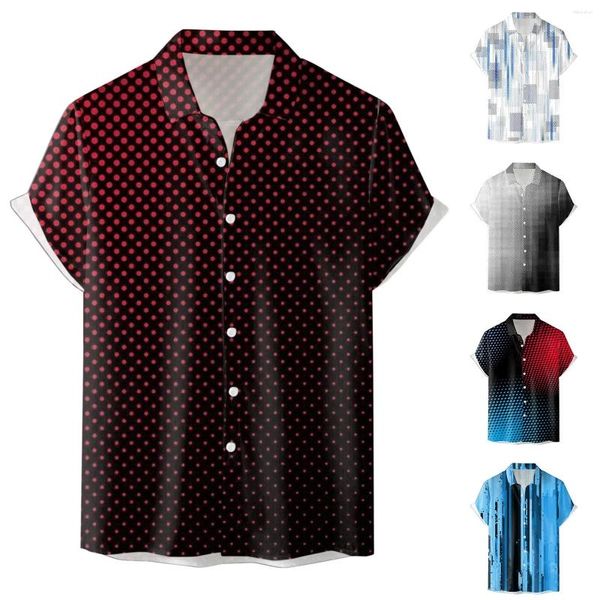 T-shirts pour hommes Hommes 3D Impression numérique Poche Boucle Revers Chemise à manches courtes Chemise à col chemisier métallique Pyjama Slim Fit