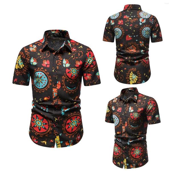 Camisetas para hombre Camisa de manga corta con solapa y hebilla de bolsillo con estampado digital 3D para hombre Flor de estilo europeo americano