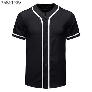 Heren T-shirts Heren Zwart Button Down Baseball Jersey Team Uniform Hip Hop Honkbal T-shirt Harajuku Hip Hop Swag Streetwear Tee shirt Homme T221006